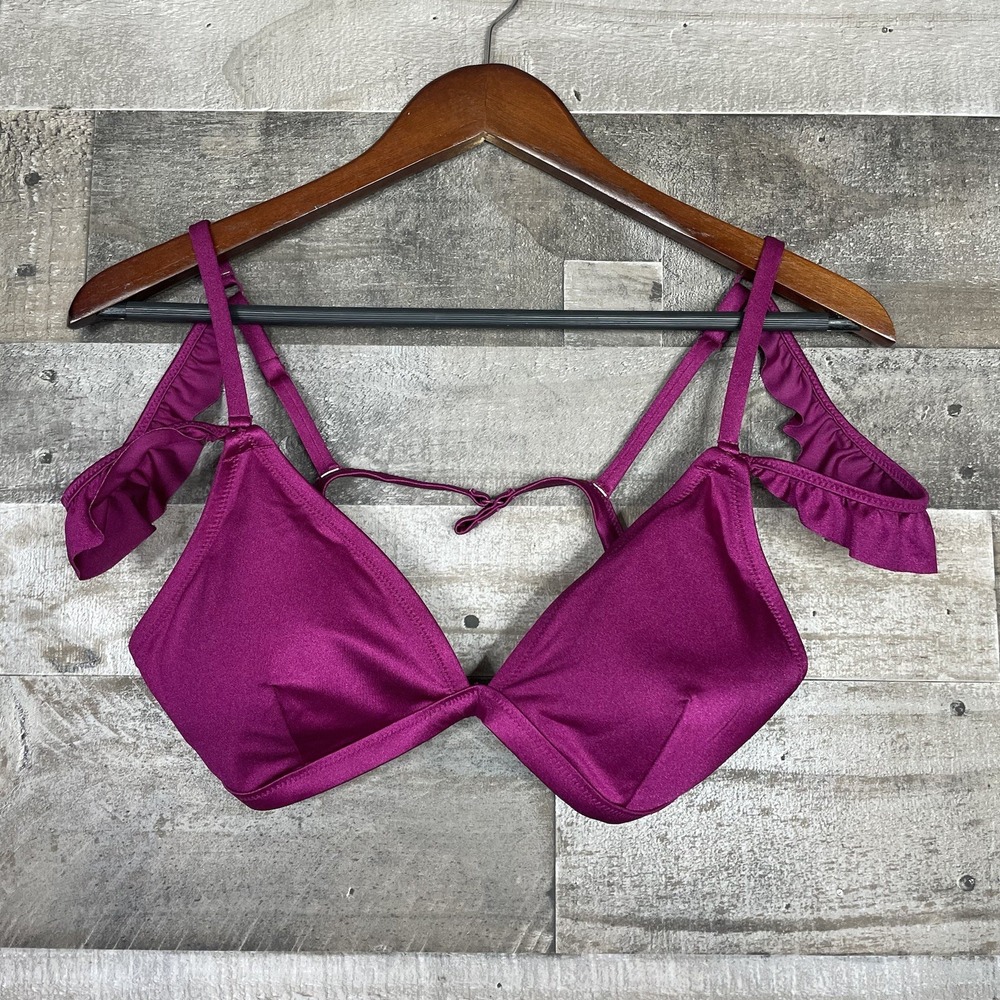 Victorias Secret Pink Purple Bikini Top Size M Triangle Off Shoulder Ruffle Pads